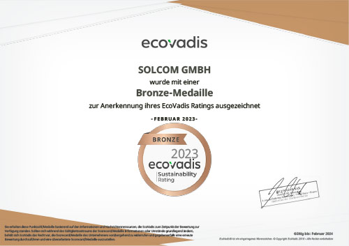 EcoVadis Bronze-Medaille Urkunde von SOLCOM